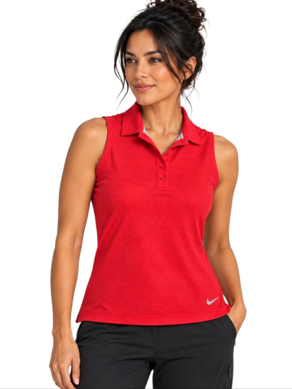 Nike Golf Tour Performance Dri-FIT Sleeveless Polo Dot Mesh Red Women's L